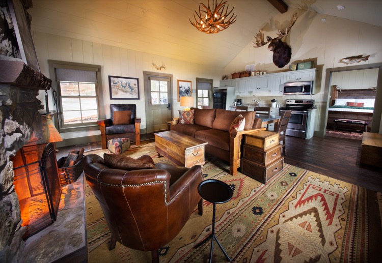 Big Cedar Lodge - Lodging - Lakeside Cottage - Living Area and Fireplace